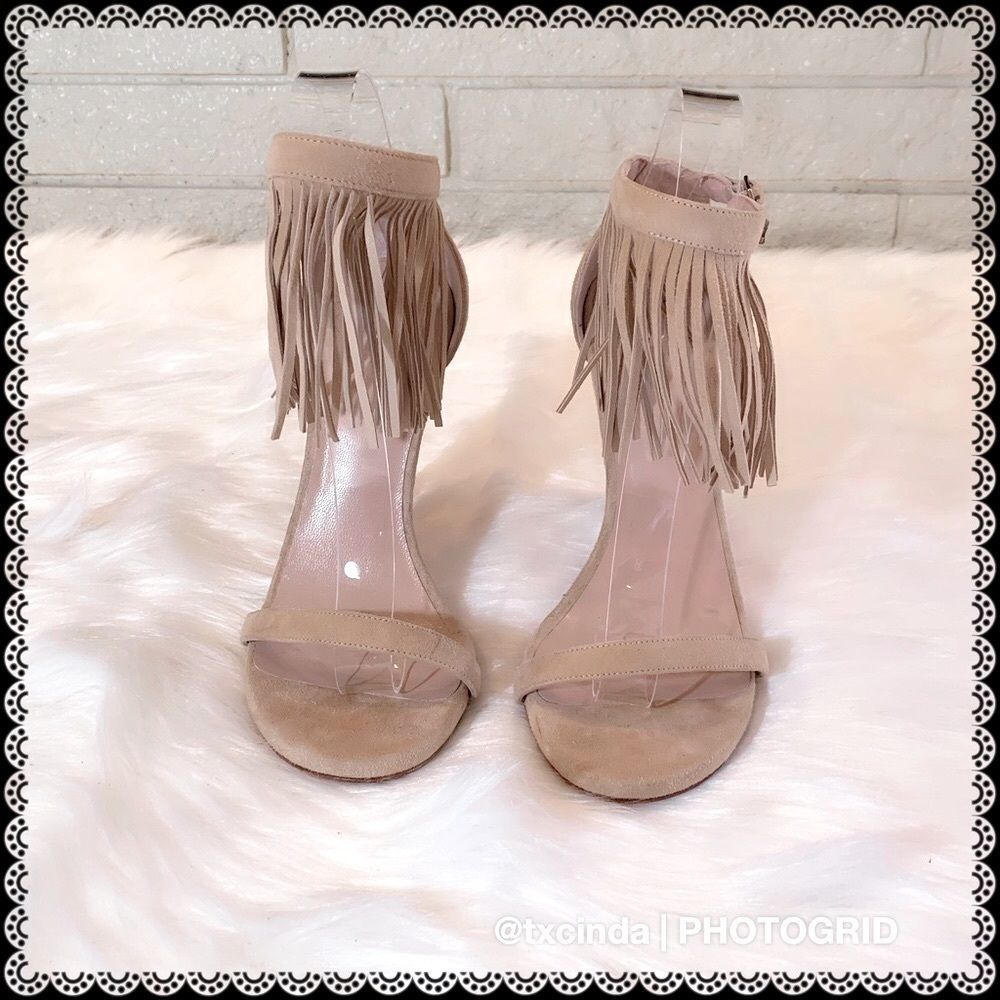 STUART WEITZMAN Love Fringe Boho Nude Stilettos